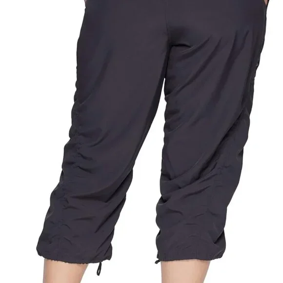 Dark Grey women's plus size lightweight woven capri pants with